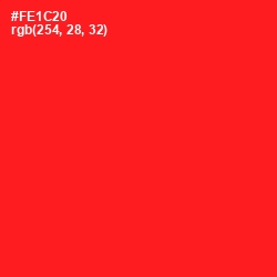 #FE1C20 - Torch Red Color Image