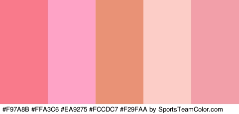 #F97A8B #FFA3C6 #EA9275 #FCCDC7 #F29FAA Colors