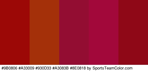 #9B0806 #A33009 #930D33 #A3083B #8E0818 Colors