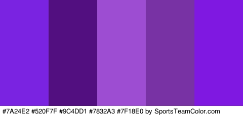 #7A24E2 #520F7F #9C4DD1 #7832A3 #7F18E0 Colors