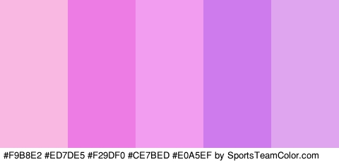 #F9B8E2 #ED7DE5 #F29DF0 #CE7BED #E0A5EF Colors