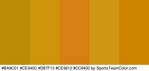 #BA8C01 #CE940C #D87F13 #CE9612 #CC8400 Colors