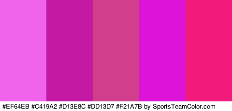 #EF64EB #C419A2 #D13E8C #DD13D7 #F21A7B Colors