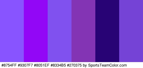 #8754FF #9307F7 #8051EF #8334B5 #270375 #7544D6 Colors