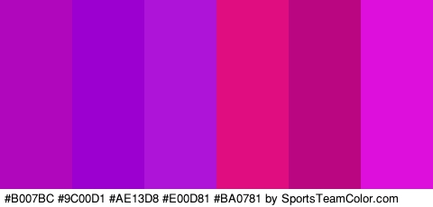 #B007BC #9C00D1 #AE13D8 #E00D81 #BA0781 #DD0FDD Colors