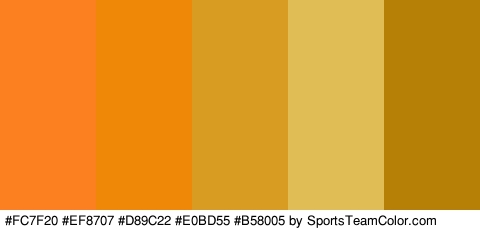 #FC7F20 #EF8707 #D89C22 #E0BD55 #B58005 Colors