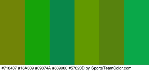 #718407 #16A309 #09874A #639900 #57820D #0AA849 Colors