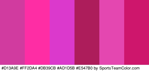 #D13A9E #FF2DA4 #DB39CB #AD1D5B #E547B0 #CE166C Colors