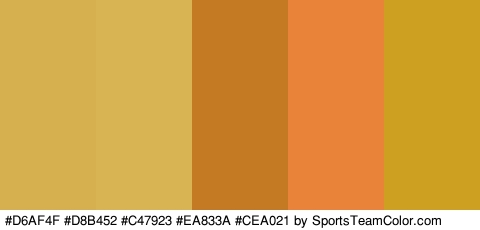 #D6AF4F #D8B452 #C47923 #EA833A #CEA021 Colors