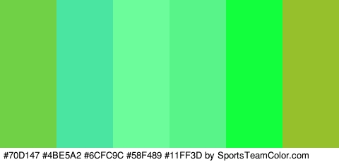 #70D147 #4BE5A2 #6CFC9C #58F489 #11FF3D #97C12C Colors