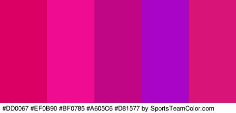 #DD0067 #EF0B90 #BF0785 #A605C6 #D81577 Colors