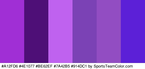 #A12FD6 #4E1077 #BE62EF #7A42B5 #914DC1 #5C20D6 Colors