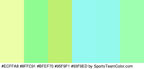 #ECFFA8 #8FFC91 #BFEF70 #95F9F1 #93F9ED #9EFFB1 Colors