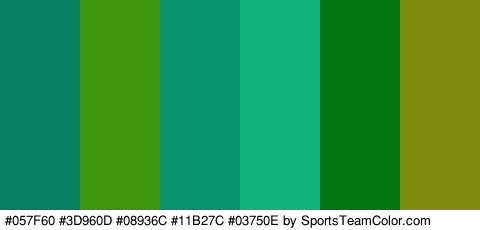 #057F60 #3D960D #08936C #11B27C #03750E #7D8C0E Colors