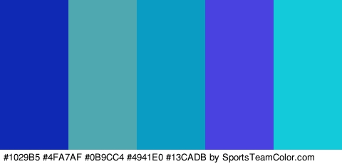 #1029B5 #4FA7AF #0B9CC4 #4941E0 #13CADB Colors