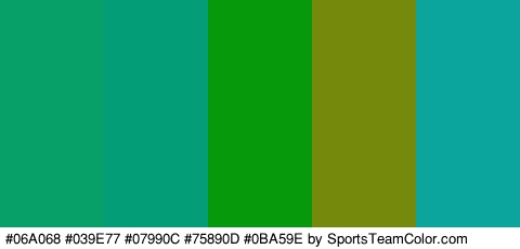 #06A068 #039E77 #07990C #75890D #0BA59E Colors