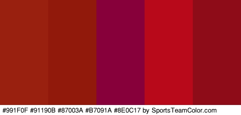 #991F0F #91190B #87003A #B7091A #8E0C17 Colors