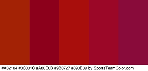 #A32104 #8C001C #A80E0B #9B0727 #890B39 Colors