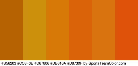 #B56203 #CC8F0E #D67806 #DB610A #D8730F #DB5208 Colors