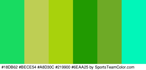 #18DB62 #BECE54 #A8D30C #219900 #6EAA25 #00F7B9 Colors