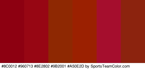 #8C0012 #960713 #8E2802 #9B2001 #A50E2D #8C230E Colors