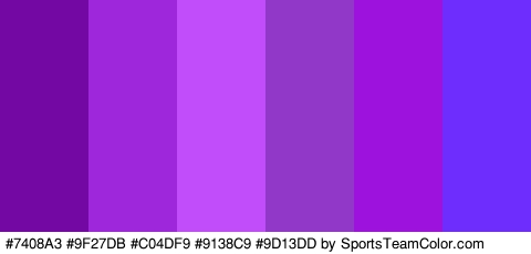 #7408A3 #9F27DB #C04DF9 #9138C9 #9D13DD #6E2DFC Colors