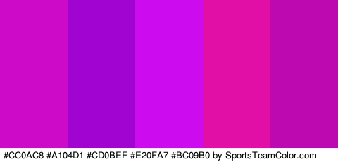 #CC0AC8 #A104D1 #CD0BEF #E20FA7 #BC09B0 Colors