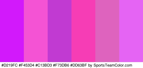 #D219FC #F453D4 #C13BD3 #F73DB6 #DD63BF #E664F4 Colors