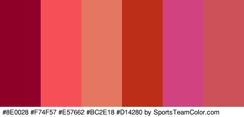 #8E0028 #F74F57 #E57662 #BC2E18 #D14280 #CC5159 Colors