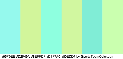 #95F9EE #D2F49A #8EFFDF #D1F7A0 #80EDD7 #CAFFAF Colors