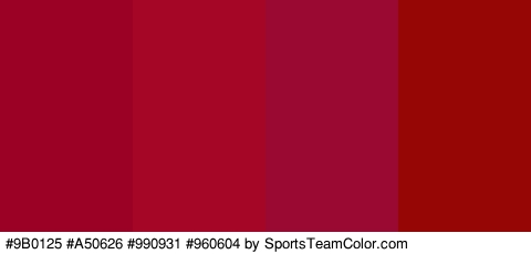 #9B0125 #A50626 #990931 #960604 Colors