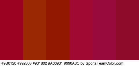 #9B0120 #992803 #931802 #A00931 #990A3C #8E0B2A Colors