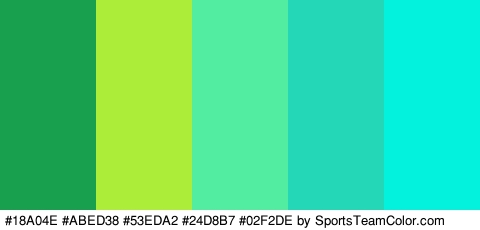 #18A04E #ABED38 #53EDA2 #24D8B7 #02F2DE Colors