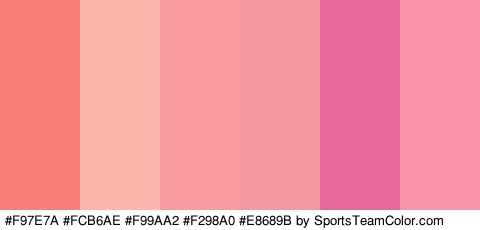 #F97E7A #FCB6AE #F99AA2 #F298A0 #E8689B #F794A9 Colors