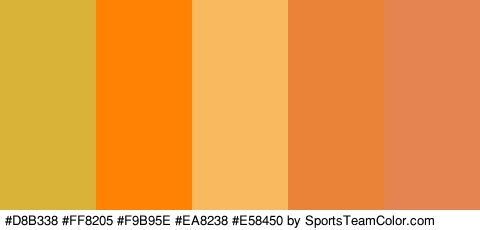 #D8B338 #FF8205 #F9B95E #EA8238 #E58450 Colors