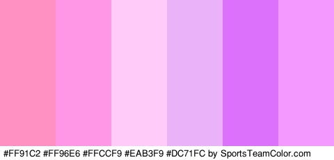 #FF91C2 #FF96E6 #FFCCF9 #EAB3F9 #DC71FC #F399FF Colors