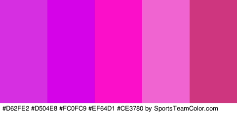 #D62FE2 #D504E8 #FC0FC9 #EF64D1 #CE3780 Colors