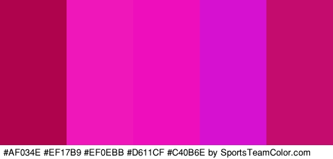 #AF034E #EF17B9 #EF0EBB #D611CF #C40B6E Colors