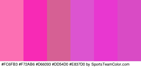 #FC6FB3 #F72AB6 #D66093 #DD54D0 #E837D0 #D84BC5 Colors