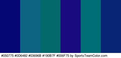 #050775 #0D6482 #03696B #190B7F #006F75 #072475 Colors