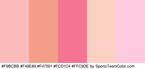 #F9BCBB #F49E89 #F47591 #FCD1C4 #FFC9DE Colors