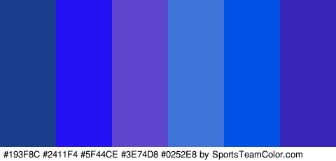 #193F8C #2411F4 #5F44CE #3E74D8 #0252E8 #3824B7 Colors