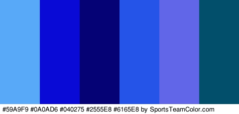 #59A9F9 #0A0AD6 #040275 #2555E8 #6165E8 #024F6B Colors