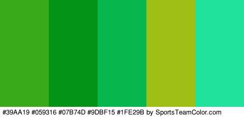 #39AA19 #059316 #07B74D #9DBF15 #1FE29B Colors