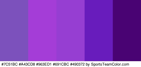 #7C51BC #A43CD8 #963ED1 #691CBC #490372 Colors