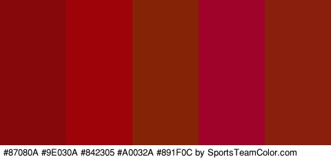 #87080A #9E030A #842305 #A0032A #891F0C Colors