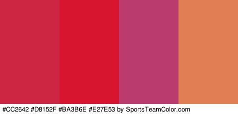 #CC2642 #D8152F #BA3B6E #E27E53 Colors