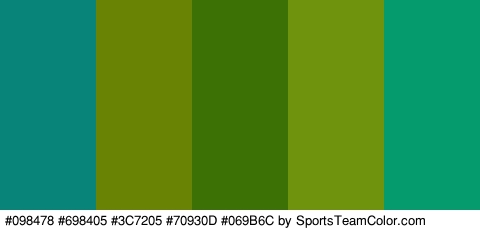 #098478 #698405 #3C7205 #70930D #069B6C Colors