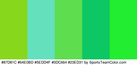 #87D81C #64E0BD #5EDD4F #0DC664 #23ED31 Colors