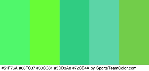 #51F76A #68FC37 #30CC81 #5DD3A8 #72CE4A Colors